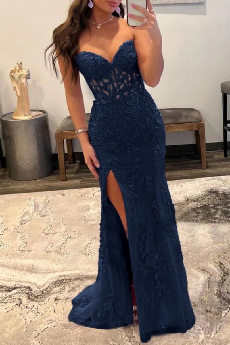 Strapless Satin Mermaid Prom Dress