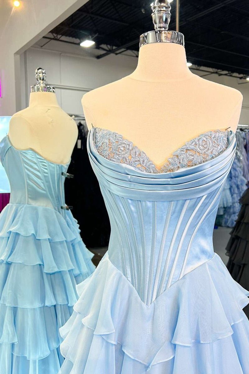 Strapless Chiffon Flowing Prom Dress