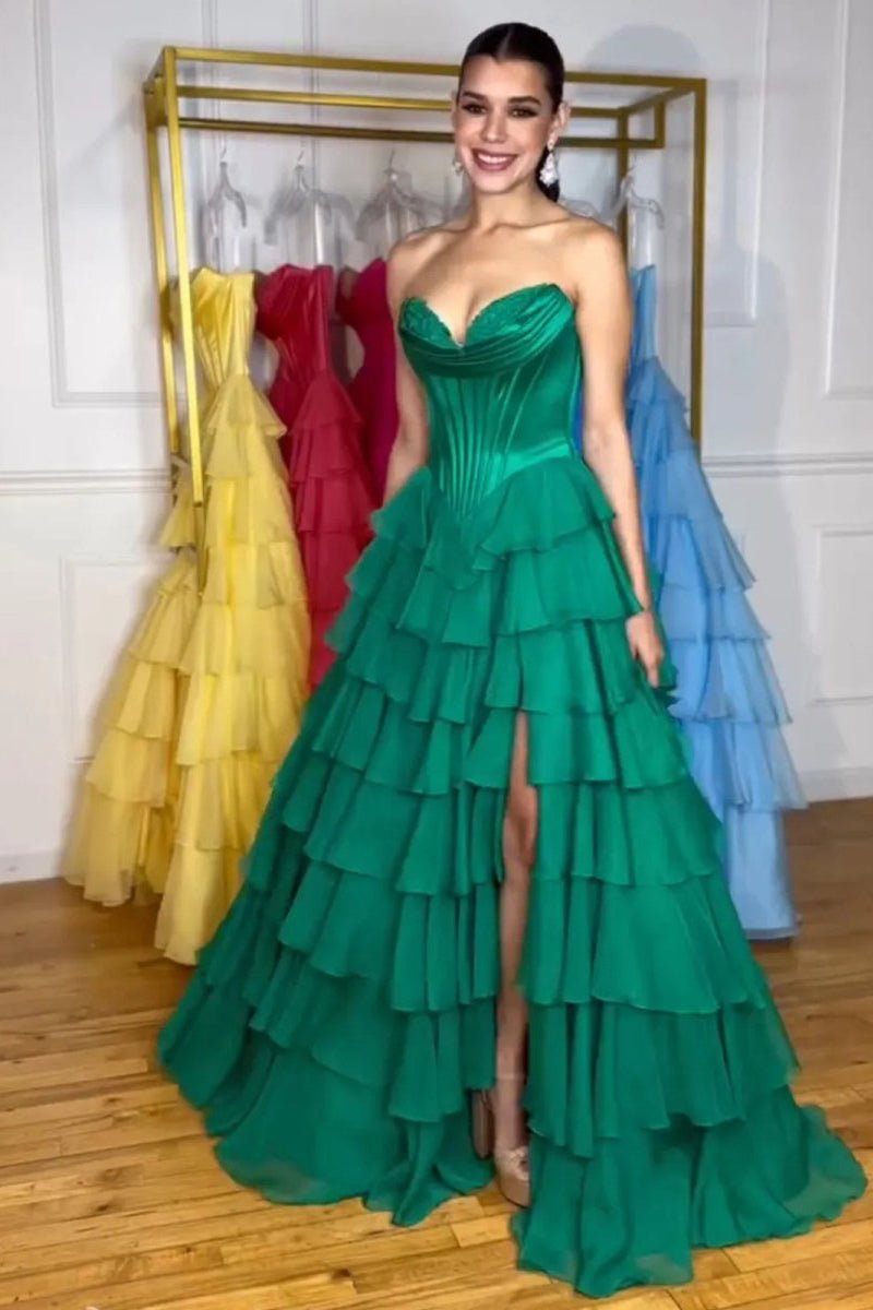 Strapless Chiffon Flowing Prom Dress