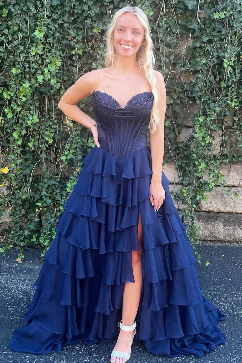 Strapless Chiffon Flowing Prom Dress