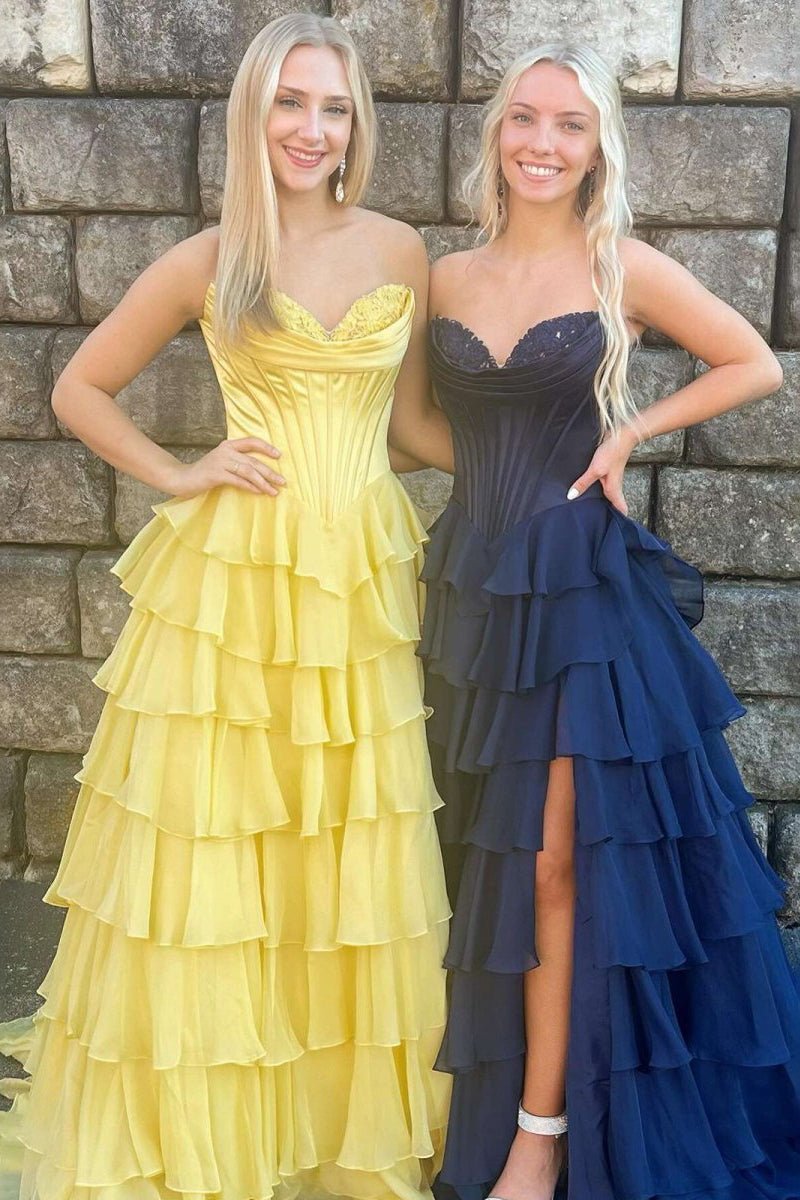 Strapless Chiffon Flowing Prom Dress