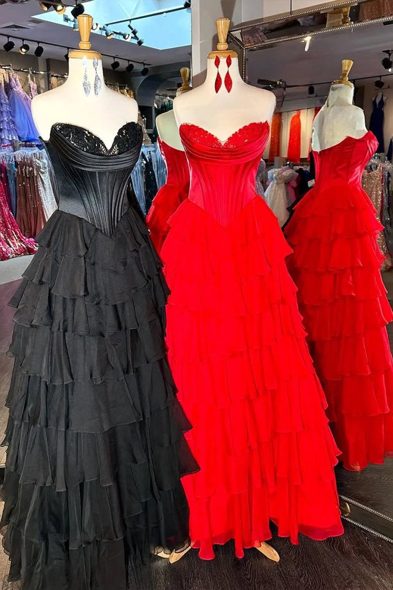 Strapless Chiffon Flowing Prom Dress