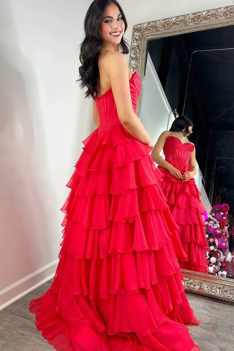 Strapless Chiffon Flowing Prom Dress