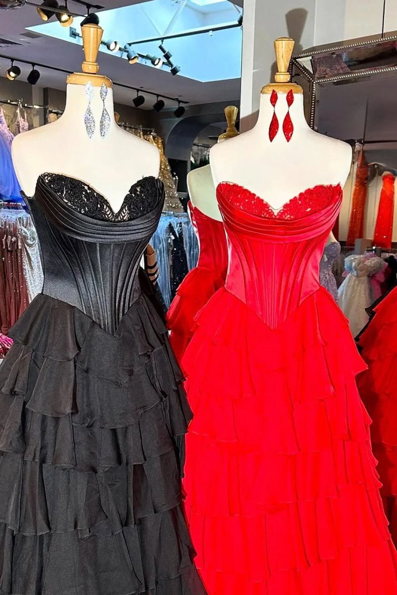 Strapless Chiffon Flowing Prom Dress