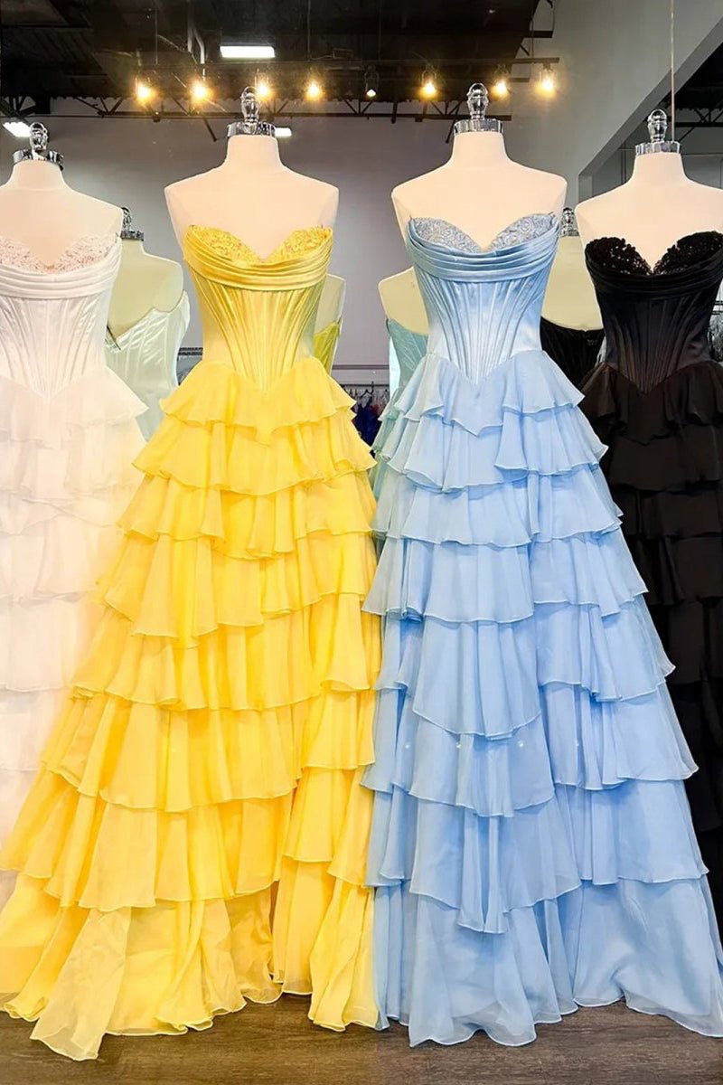 Strapless Chiffon Flowing Prom Dress