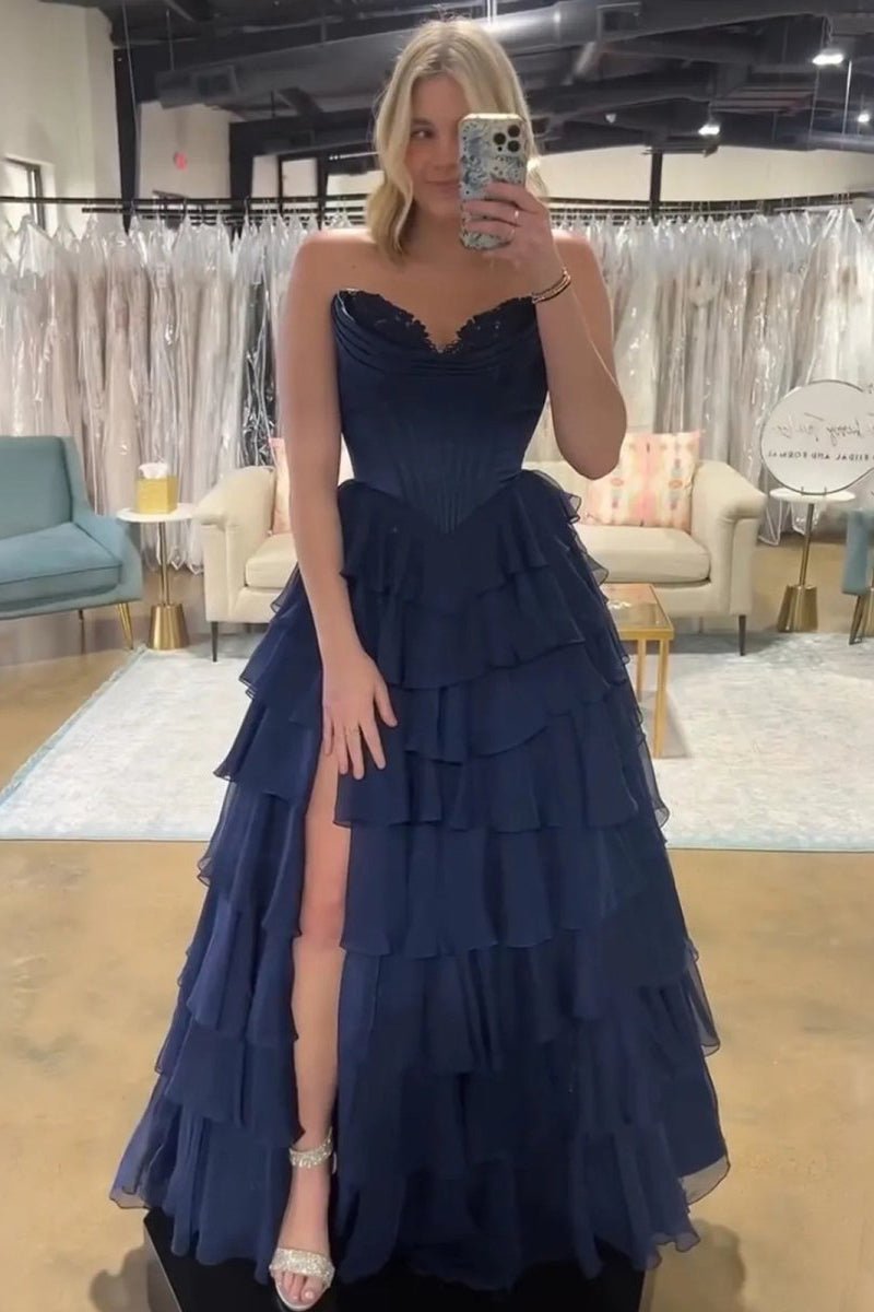 Strapless Chiffon Flowing Prom Dress