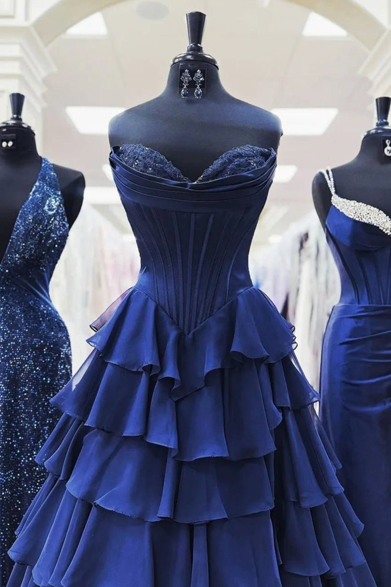 Strapless Chiffon Flowing Prom Dress