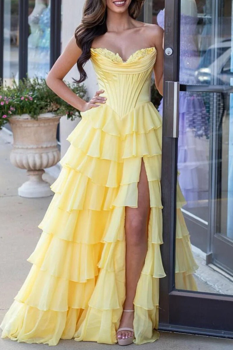 Strapless Chiffon Flowing Prom Dress