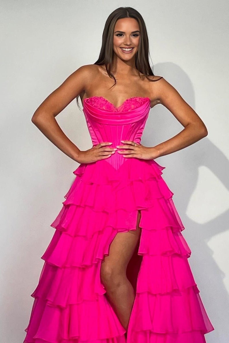 Strapless Chiffon Flowing Prom Dress