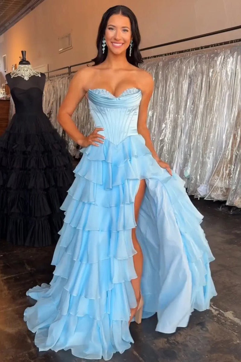 Strapless Chiffon Flowing Prom Dress