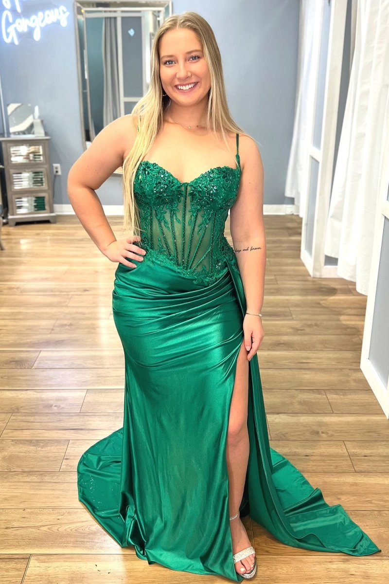Spaghetti Strap Satin Mermaid Prom Dress