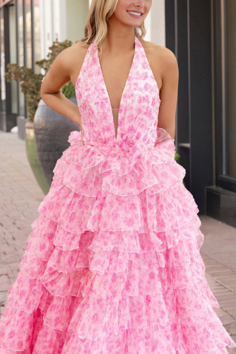 V-Neck Satin Slit Prom Dress
