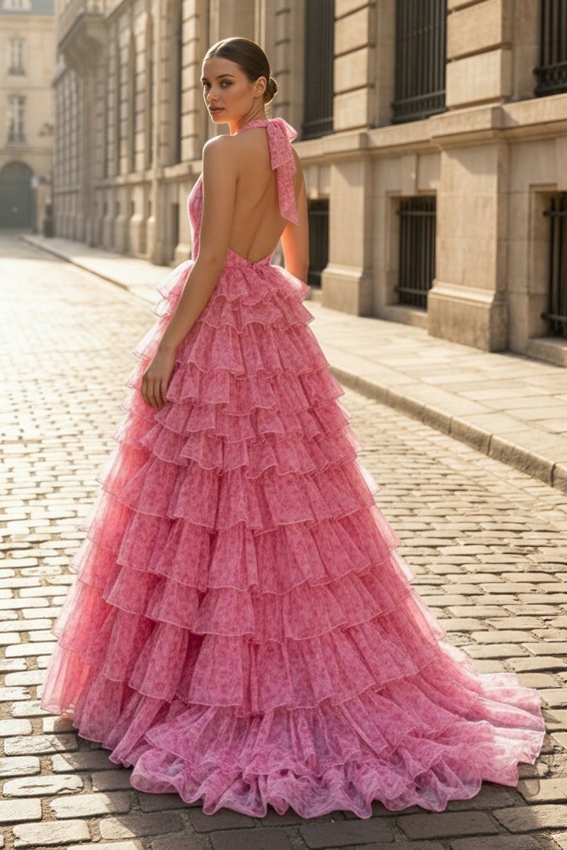 V-Neck Satin Slit Prom Dress