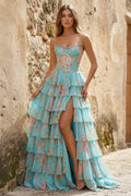 V-Neck Satin Slit Prom Dress