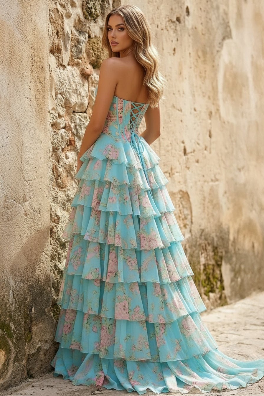 V-Neck Satin Slit Prom Dress