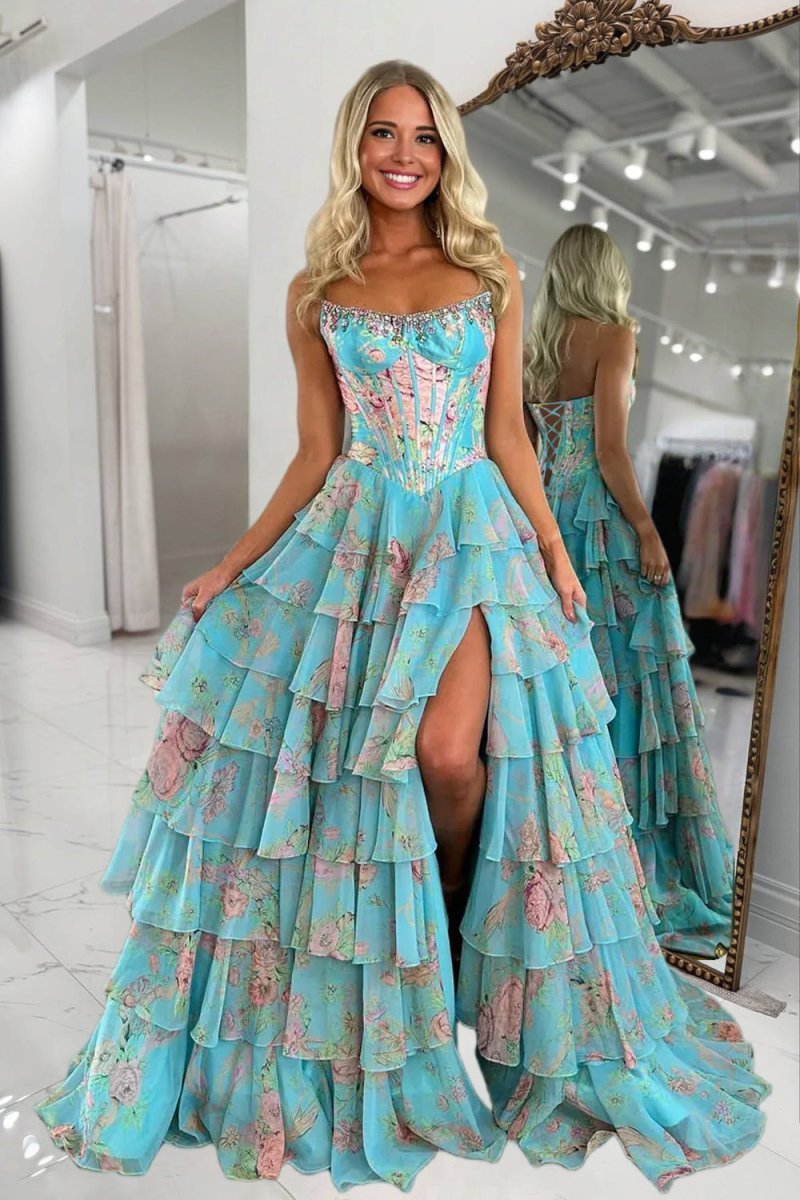 V-Neck Satin Slit Prom Dress