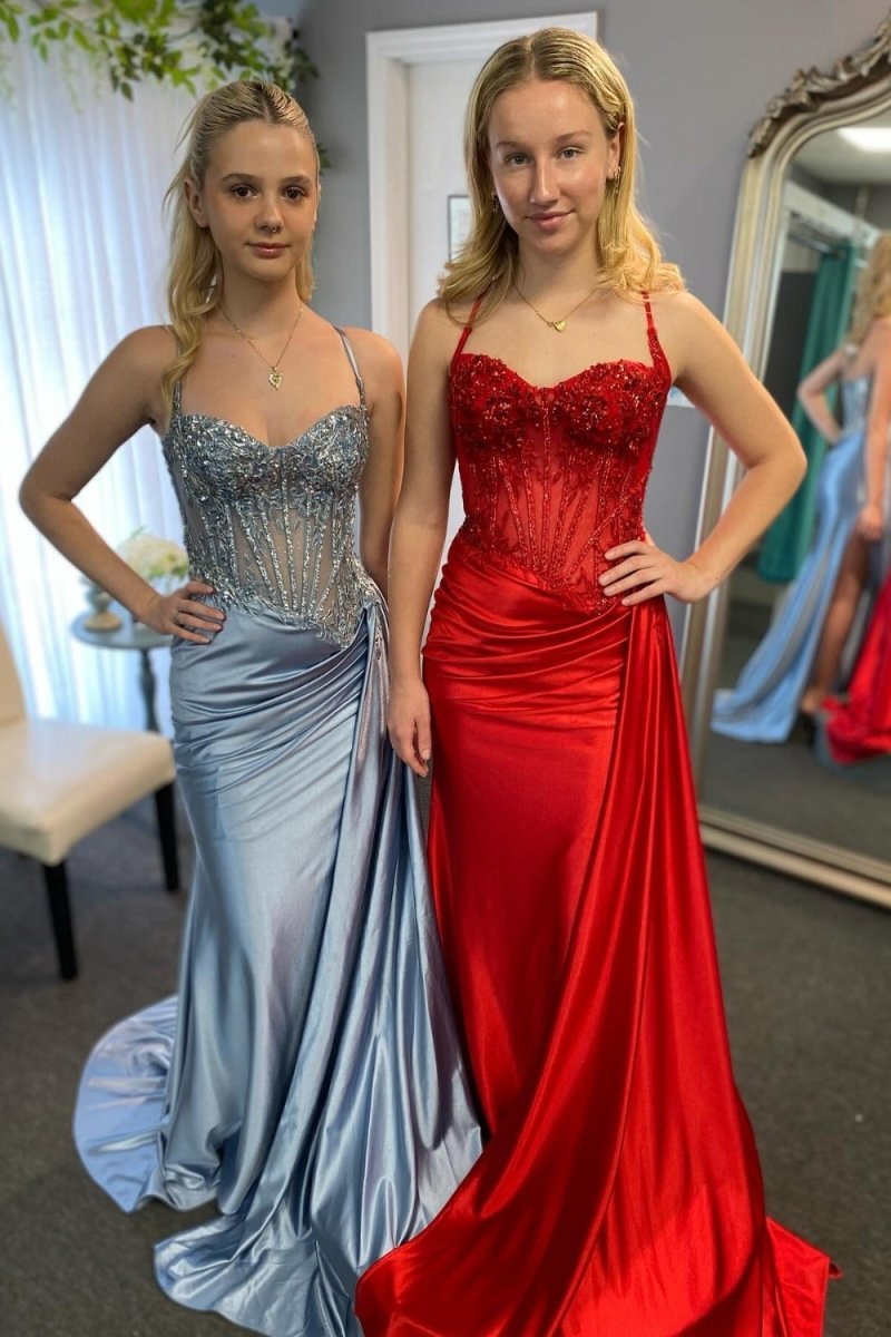 Spaghetti Strap Satin Mermaid Prom Dress