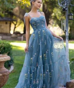Sweetheart Neck Floor Length Tulle Embroidery Floral Prom Dress